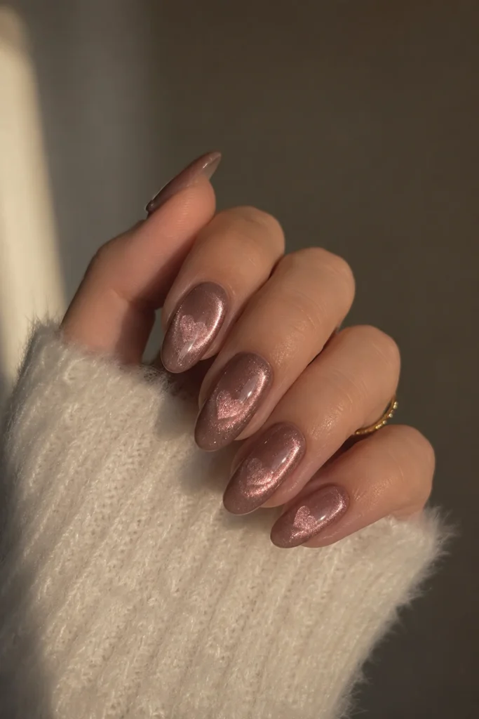magnetic velvet nails with shimmering heart details