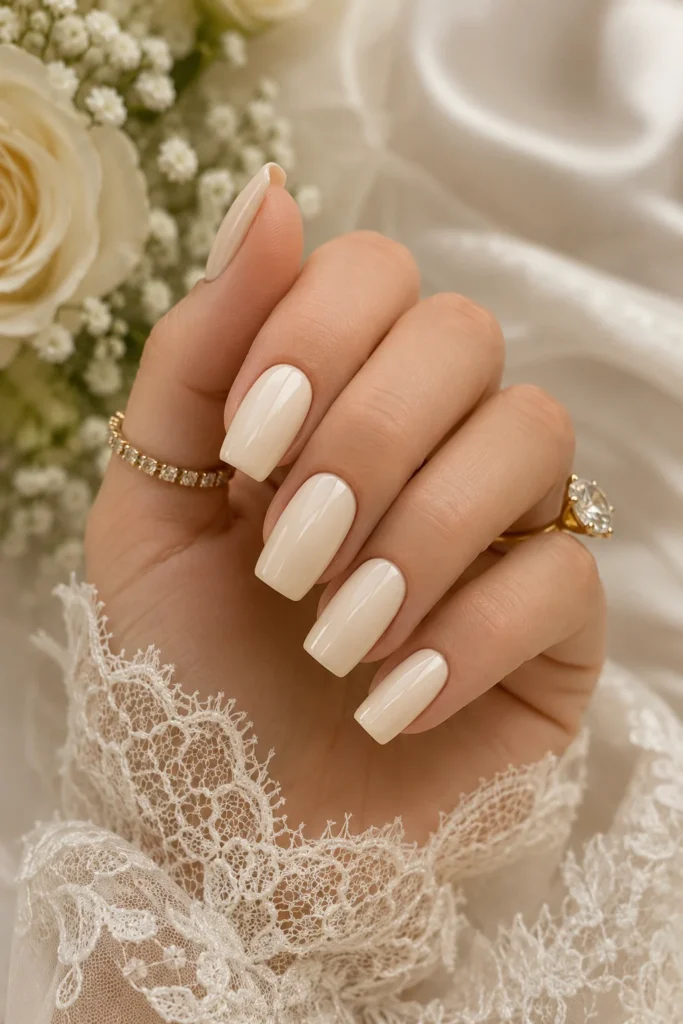 Warm ivory shade vintage bridal wedding nails