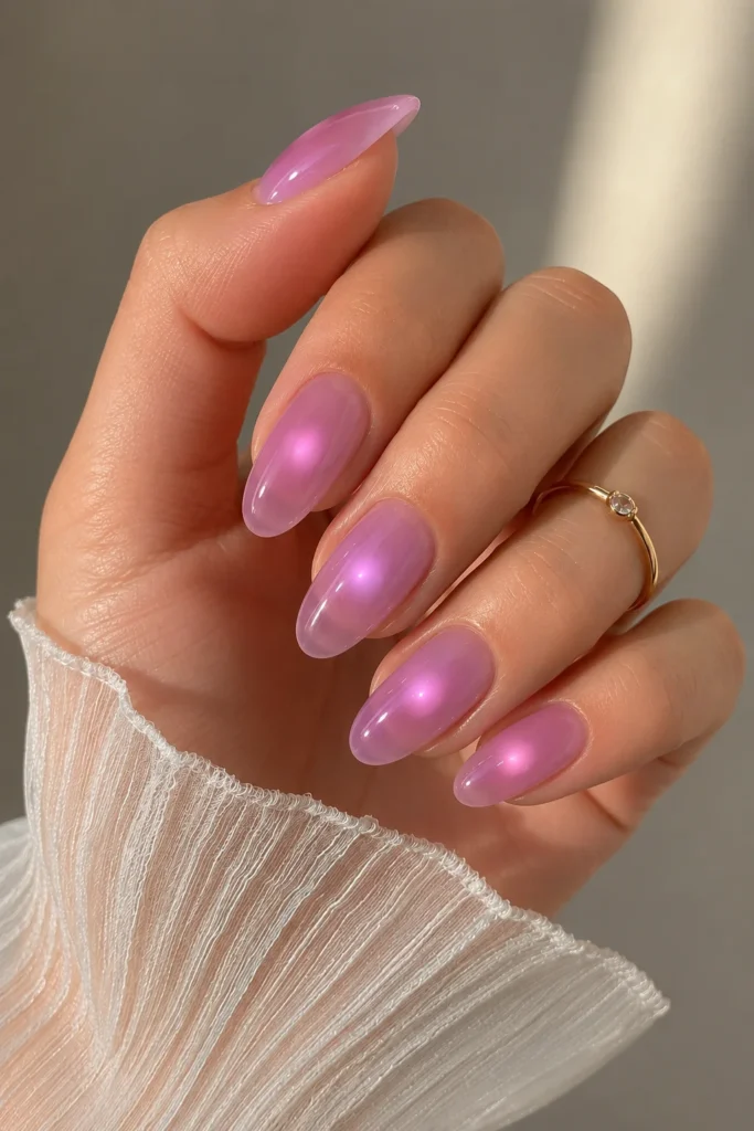 translucent jelly glowing aura texture nail design