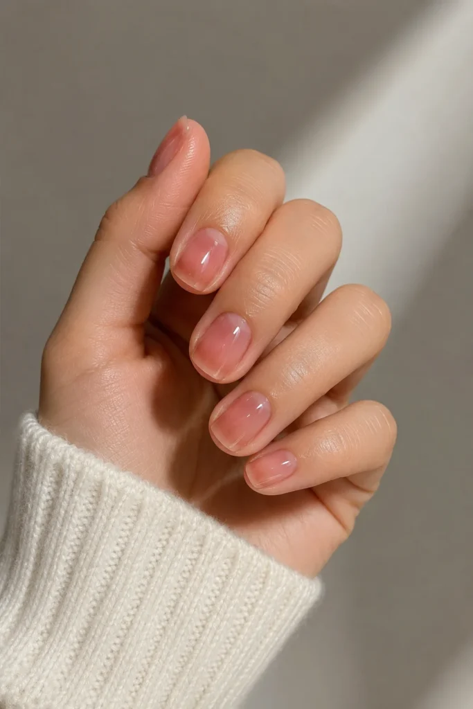 Jelly clear nails translucent glossy manicure design closeup