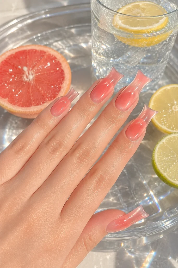 Transparent jelly duck nails in colorful glossy shades