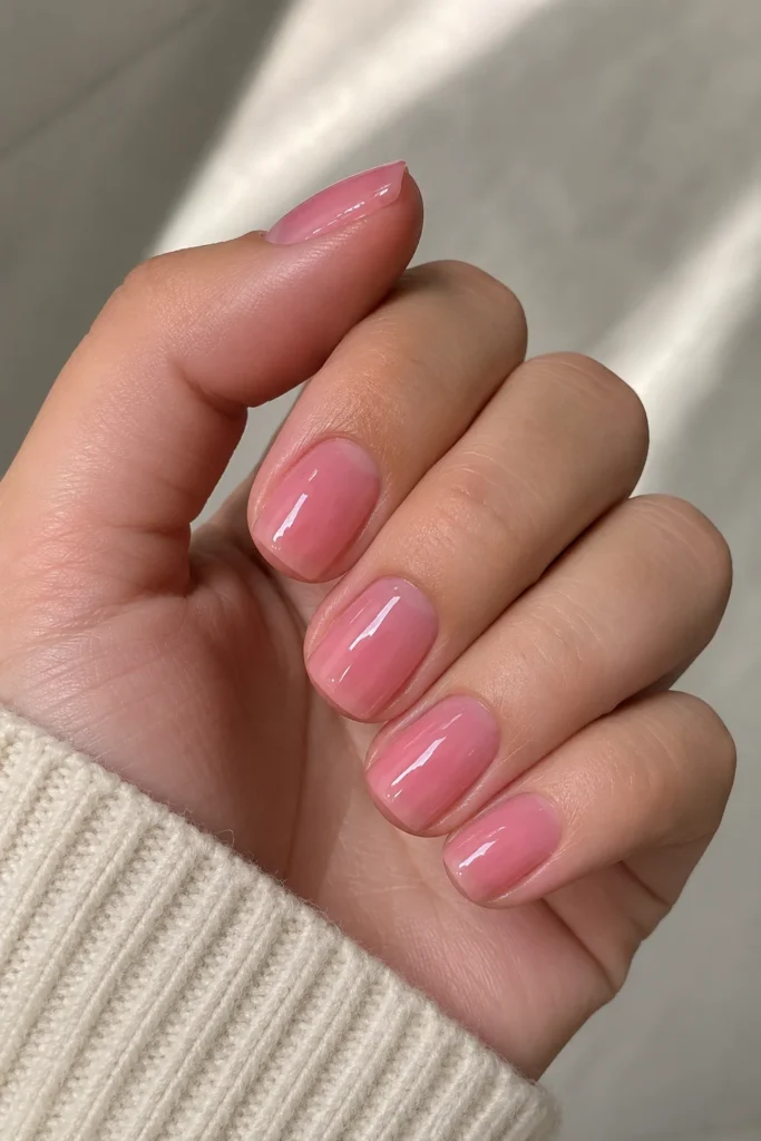 jelly pink short nails design
