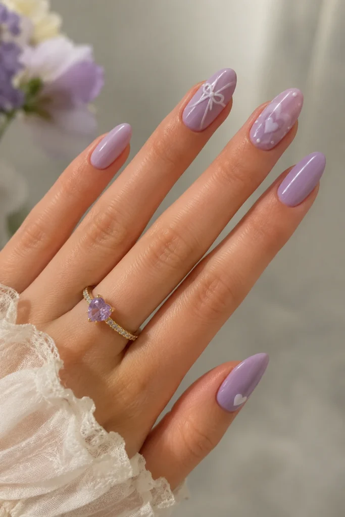 Lavender glossy nails dreamy elegant baby shower manicure