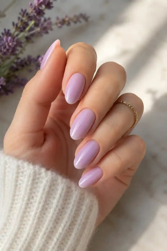 Dreamy light lavender pastel nails for a spring floral vibe