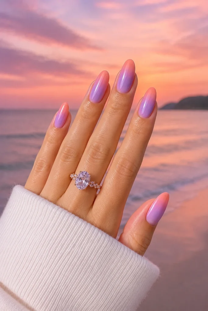 lavender pink dreamy sunset aura manicure design