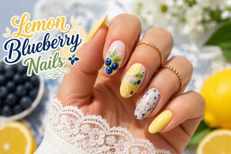 Fresh lemon blueberry nails with vibrant summer fruit art
