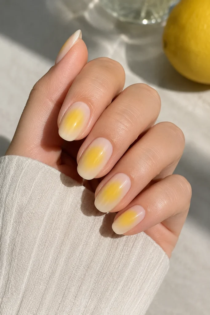 bright yellow nude aura summer nail manicure