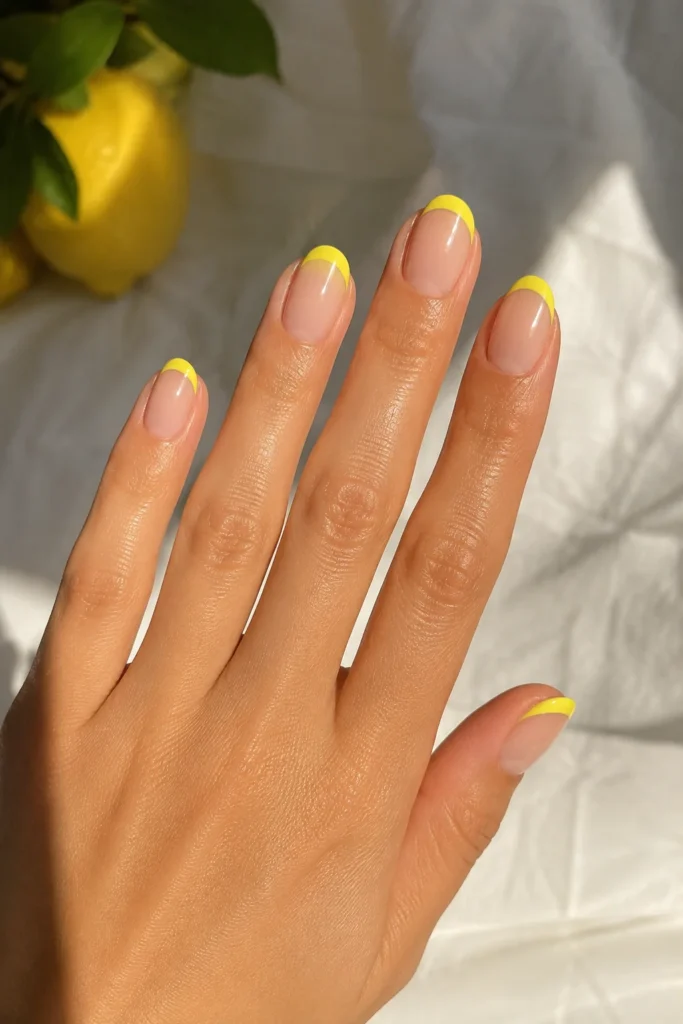 Sunny lemon yellow french tip nail design