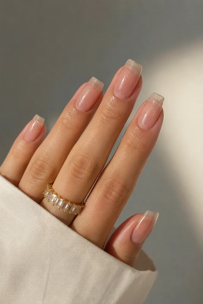 Luxury quiet glam clear nails refined neutral manicure