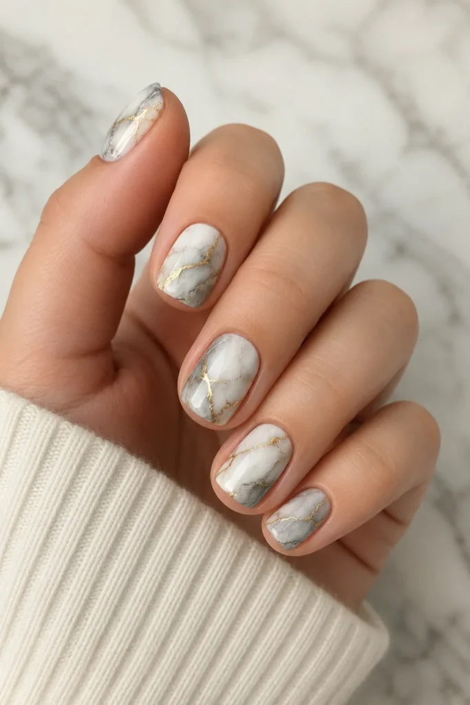 marble short nails design
