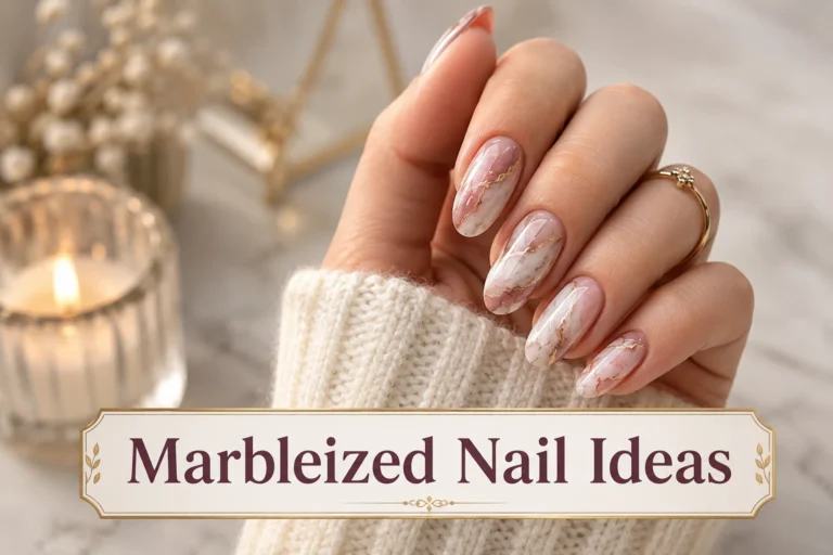 Marbleized nail ideas with elegant glossy seasonal nail designs