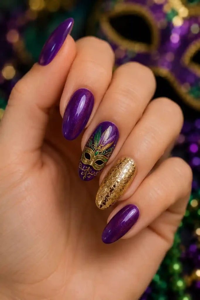 Carnival mask nail art for Mardi Gras celebration