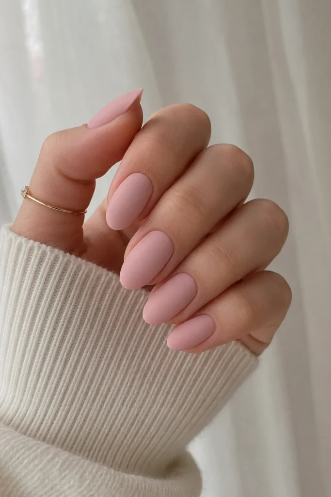 Matte blush pink nails smooth elegant baby shower manicure