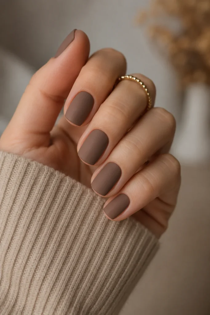 matte mocha short nail design