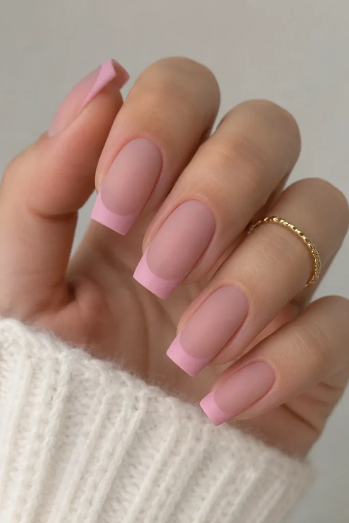 Velvety matte pink French tips with soft details