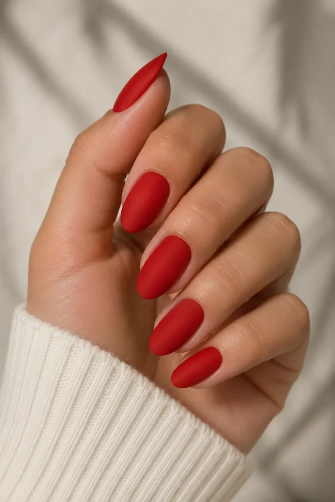 Rich matte red nail polish manicure design