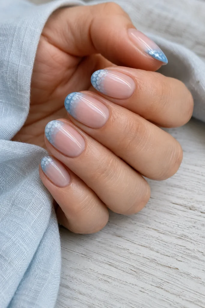 Mermaid scale French fade with delicate blue gradient