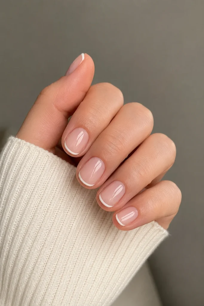 Thin micro French tips on short nails