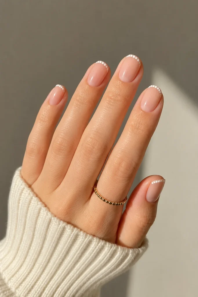 Micro polka dot French manicure design
