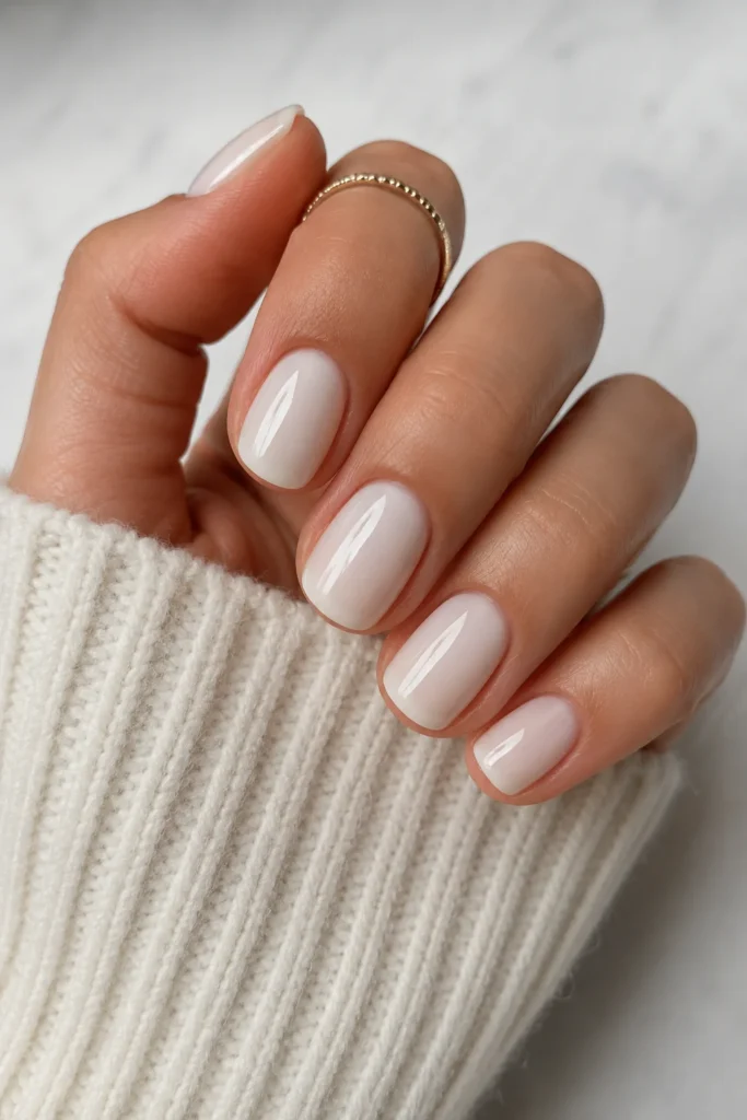 milky white gloss short nails