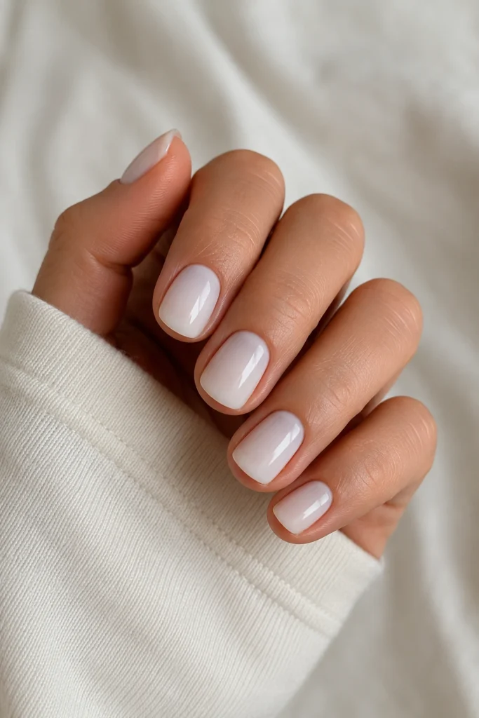 Soft milky white short nails for pregnancy
