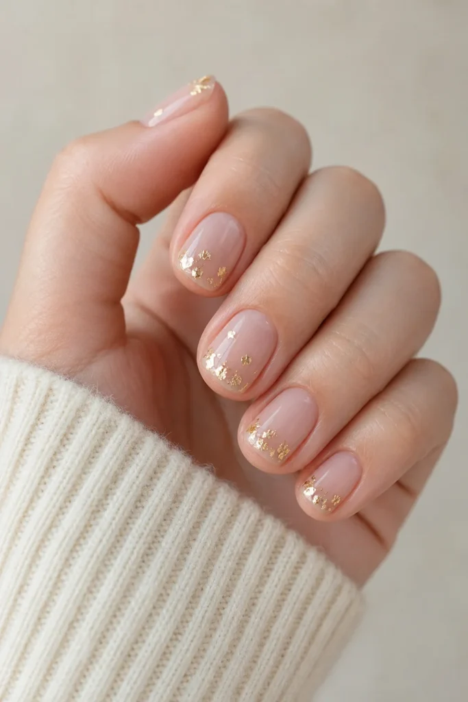 minimal gold foil short nails design
