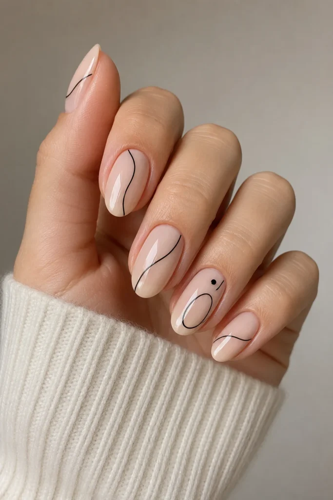 Minimal line art dip powder nails modern manicure