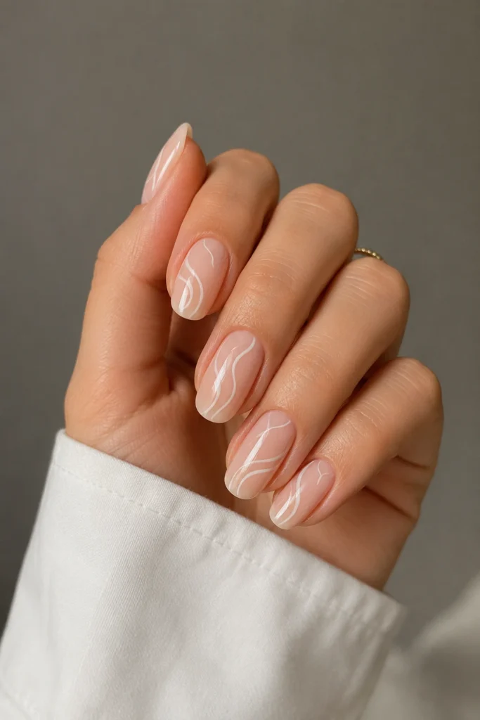 Minimal swirl nails white nude modern design