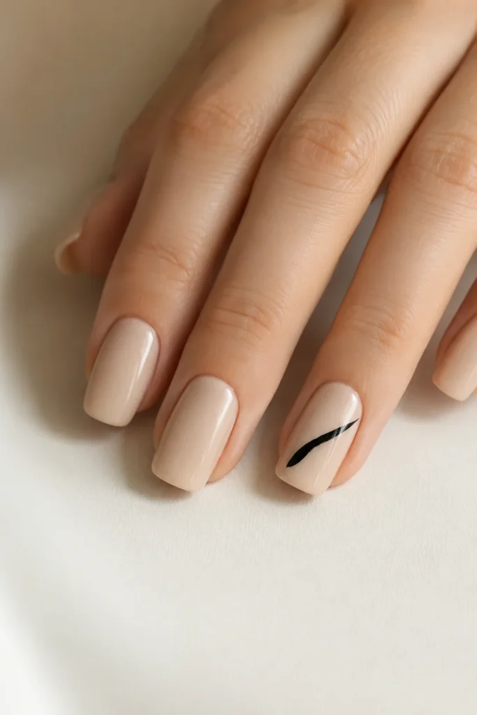 Minimalist single black brush stroke accent nail