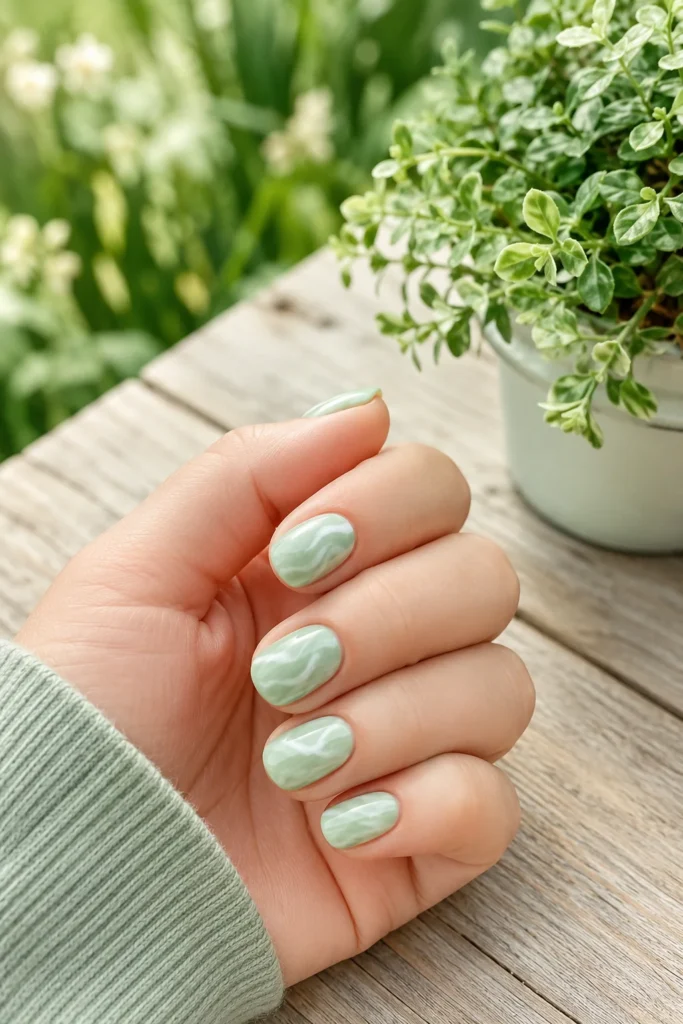 Mint green marble nails for spring