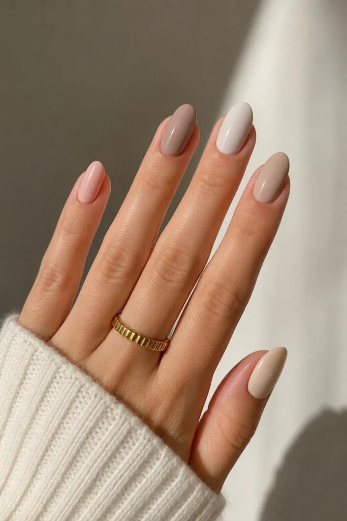 Nude, pink, taupe and white mixed nail set