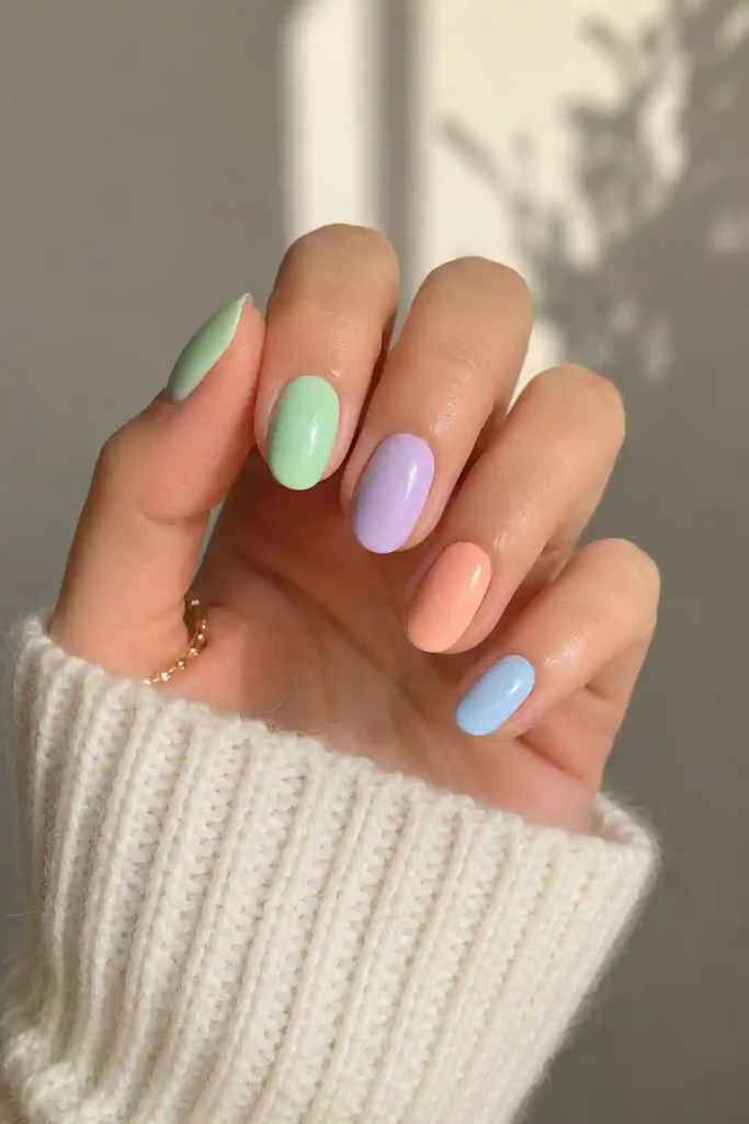 Mixed pastel spring nail set with different shades on every nail