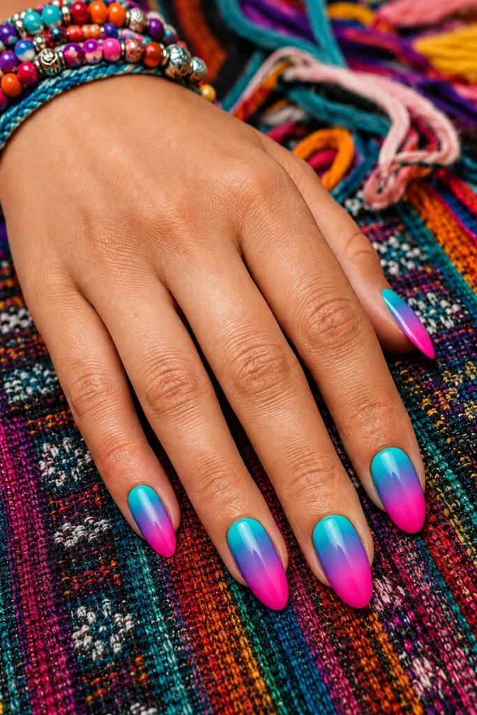 Multi color brush fade nail design in vibrant shades