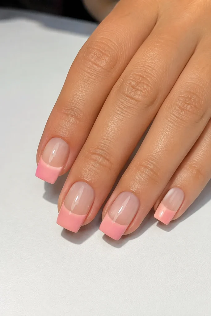 Pink French tip nails with negative space design