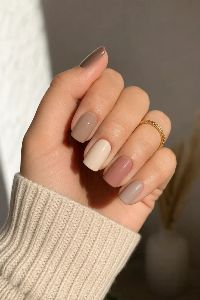 Mixed neutral shades dip powder nails minimalist manicure