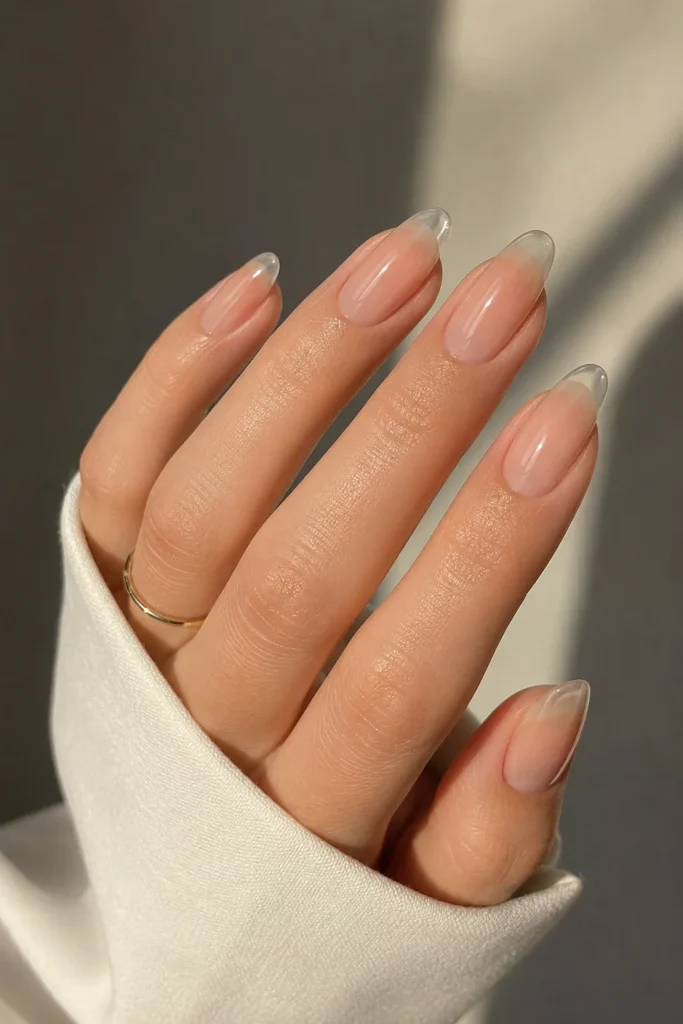 Nude ombre clear nails soft gradient manicure design