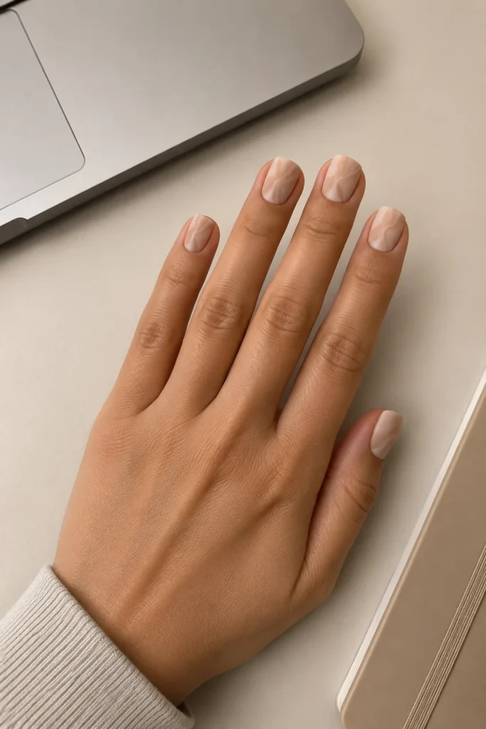 Nude on nude marble nail design