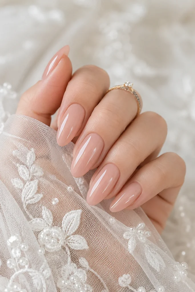 Nude pink blush tone bridal wedding manicure