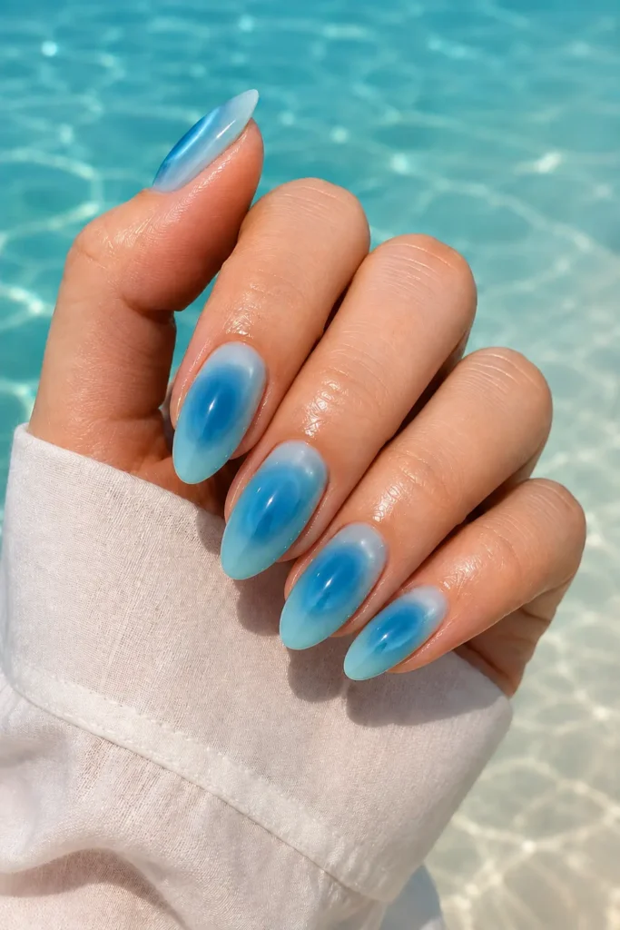 blue gradient ocean inspired aura nail design