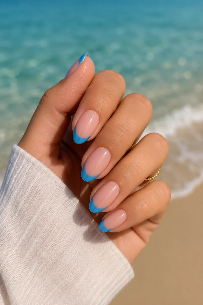 Cool ocean blue french tip nail design