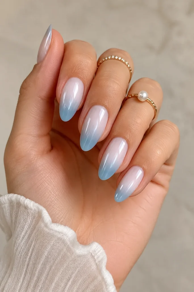 White to ocean blue ombre bridal nail design