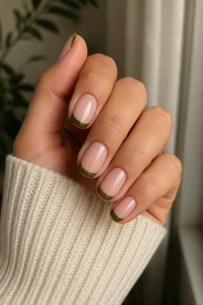 olive green french tip nails