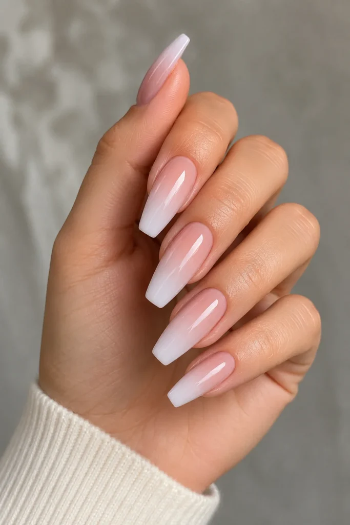 Ombre fade dip powder nails smooth glossy finish