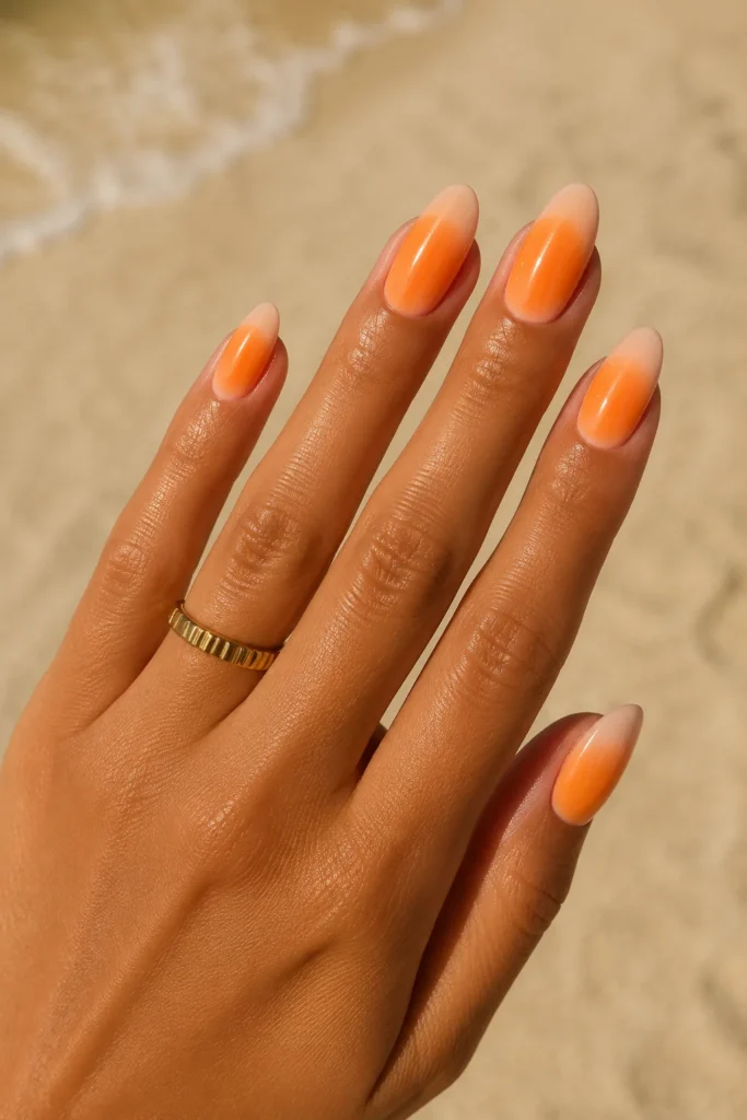 bright citrus orange nude aura nail manicure