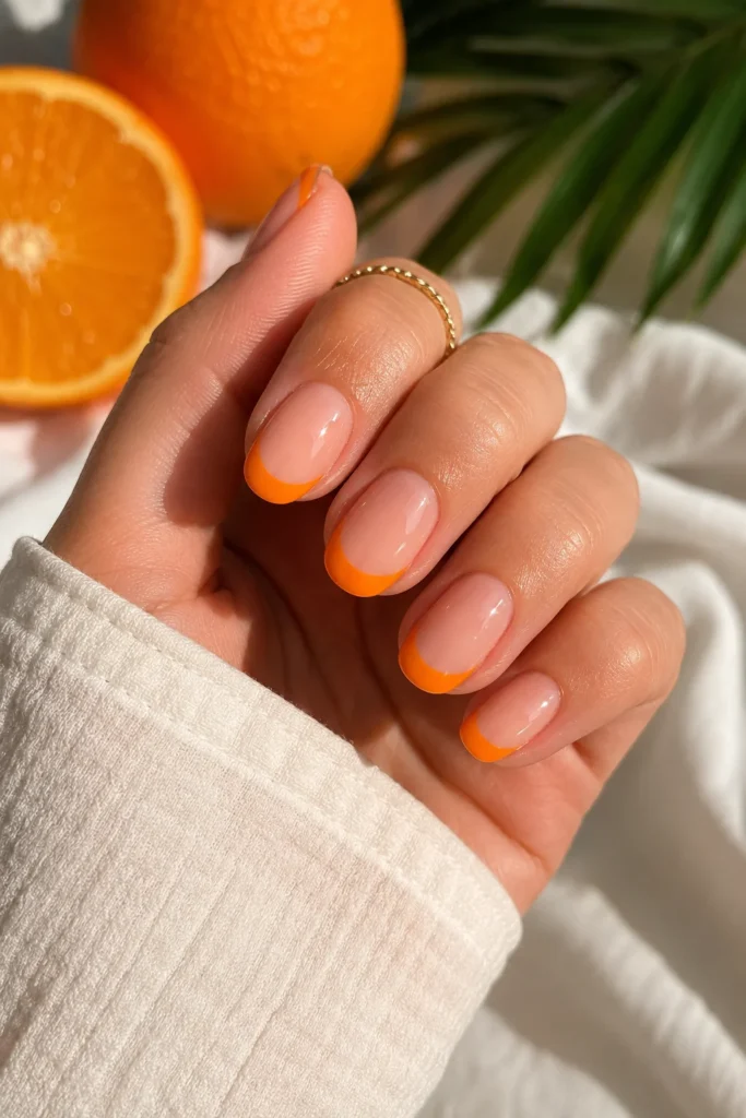 Juicy orange citrus french tip nail design