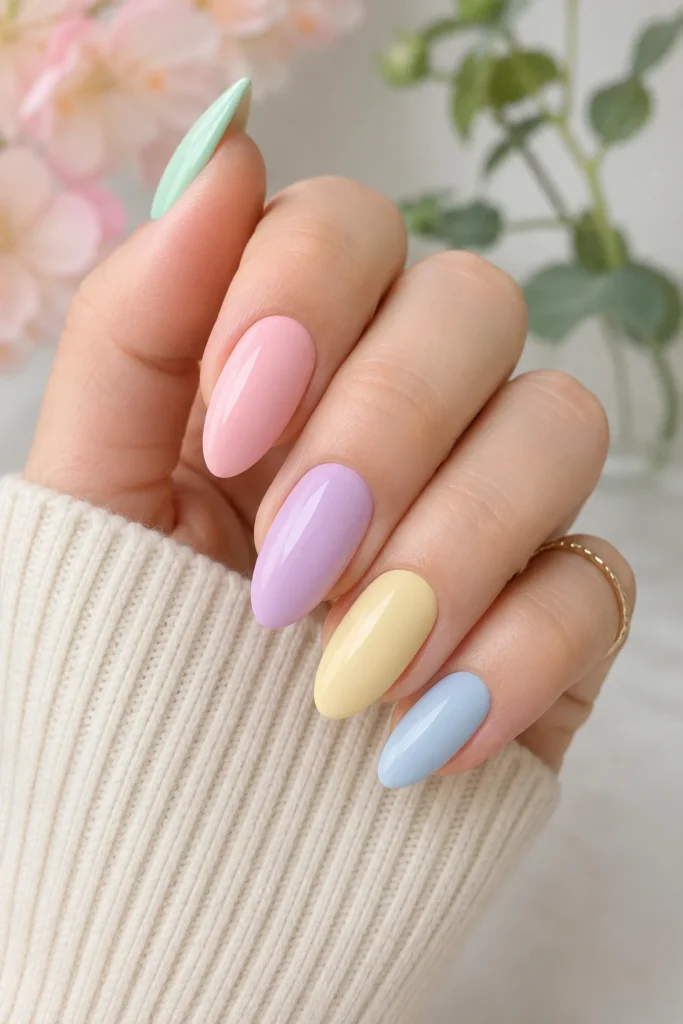 Soft pastel dip powder nails spring inspired manicure