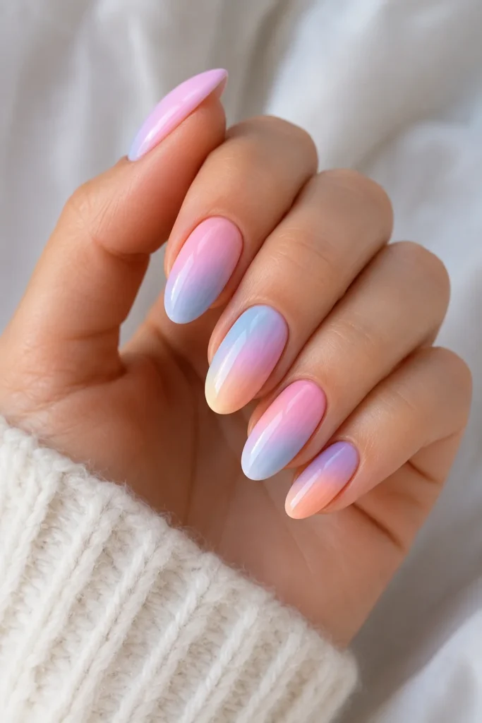 Pastel ombre nails dreamy pink blue lavender shower manicure