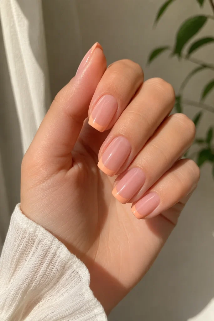 Soft peach french tip nail design