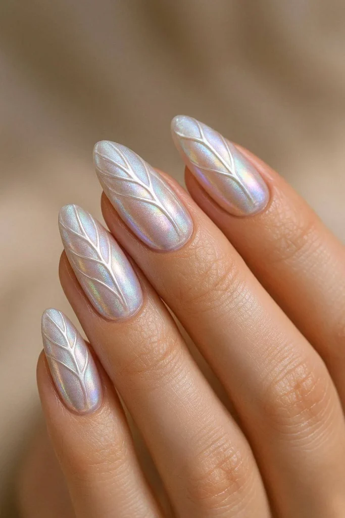Pearlescent chrome nails inspired by dragonfly wings
