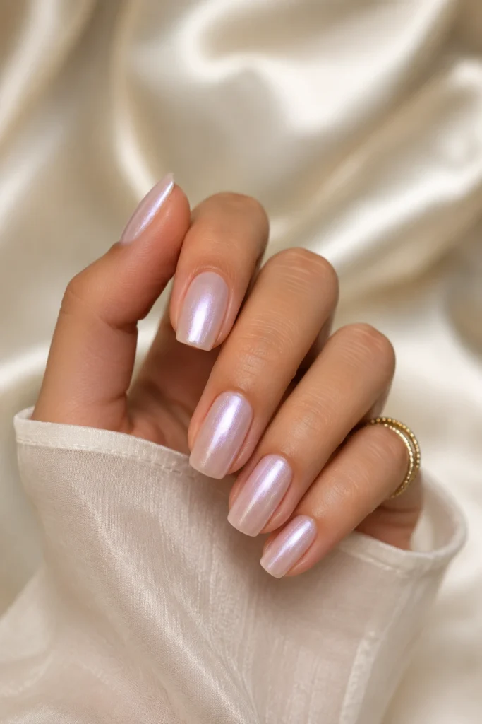 Pearl finish nails refined shimmer pregnancy look